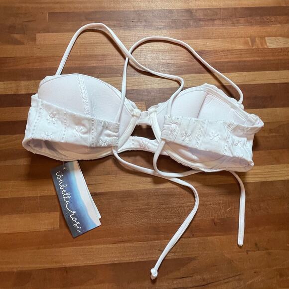 Isabella Rose Meadow U-wire Cutout Lettuce Ruffle bikini top white Small $84 - Picture 5 of 8